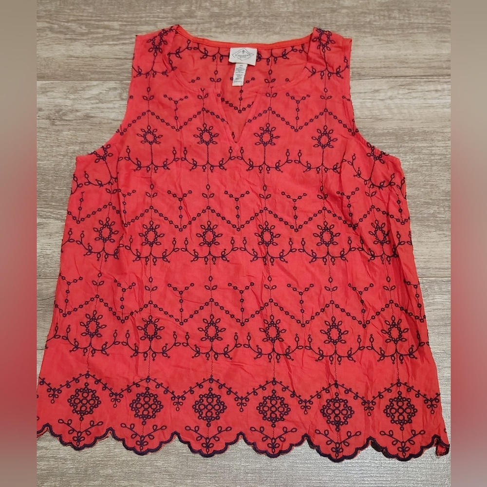 St. John Red Embroidered Tank Top Size Xs